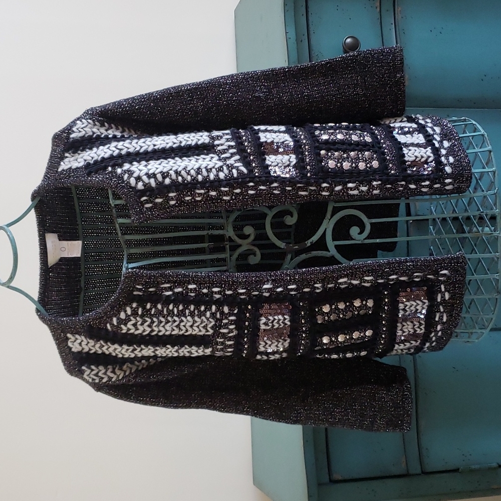 Chicos Embroidered Grey Cardigan